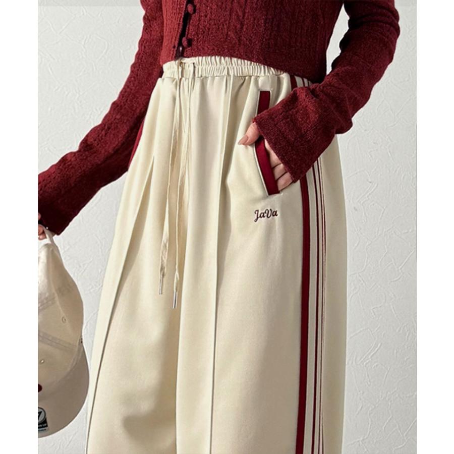 《java ジャバコラボ》ボトムス レディース 秋冬 パンツ 配色 サイド ライン ロゴ 刺繍 トラックパンツ ウエスト ゴム 仕様 男女兼用 ユニセックス | classicalelf | 03