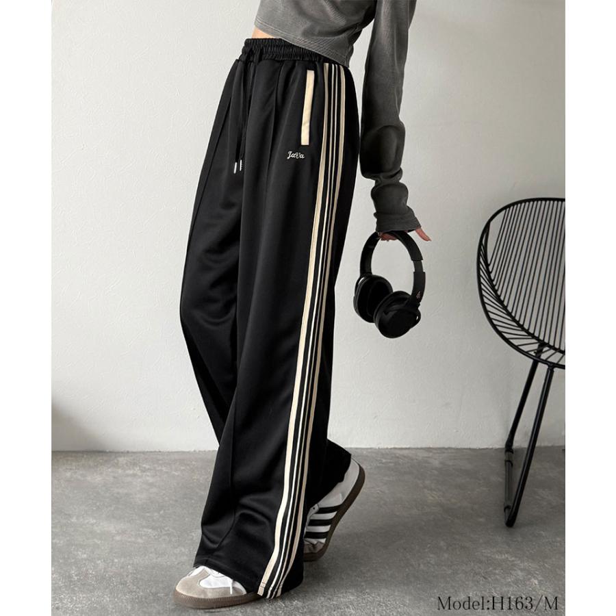 《java ジャバコラボ》ボトムス レディース 秋冬 パンツ 配色 サイド ライン ロゴ 刺繍 トラックパンツ ウエスト ゴム 仕様 男女兼用 ユニセックス | classicalelf | 07