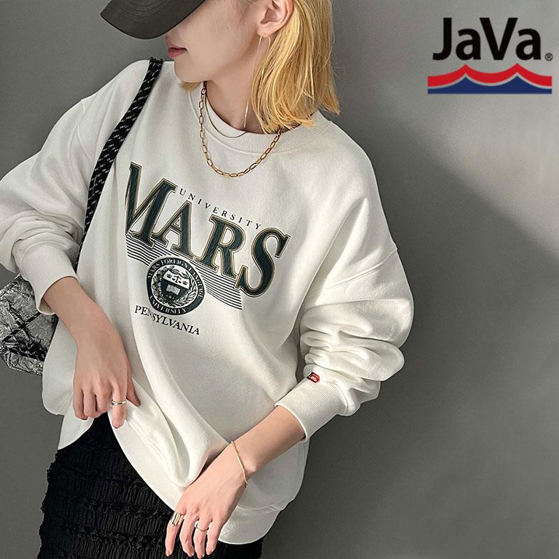《javaジャバコラボ》 トップス スウェット レディース カレッジ ロゴ クラック プリント 裏起毛スウェット 男女兼用 ユニセックス メンズ ゆるっと | classicalelf