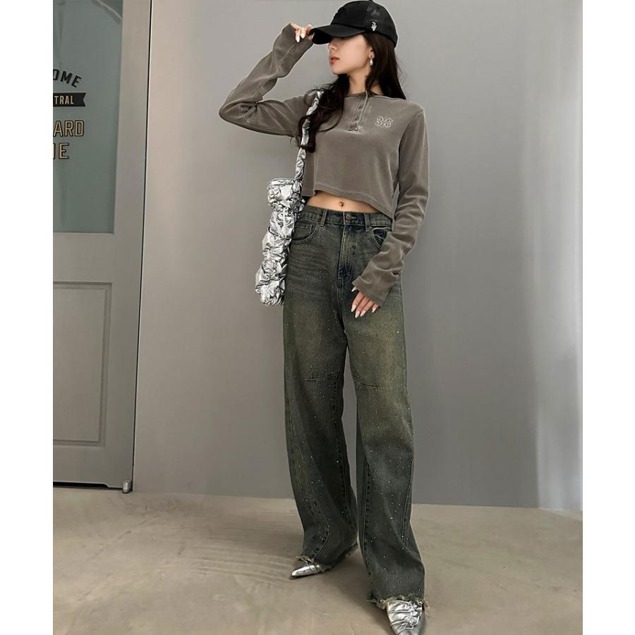 【mily bilet】 トップス リブカットソー レディース リブ ヘンリーネック ロゴ刺繍 ロンT ショート丈 短丈 サムホール ピグメント テレコリブ | classicalelf | 11