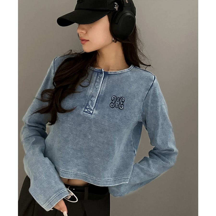 【mily bilet】 トップス リブカットソー レディース リブ ヘンリーネック ロゴ刺繍 ロンT ショート丈 短丈 サムホール ピグメント テレコリブ | classicalelf | 13