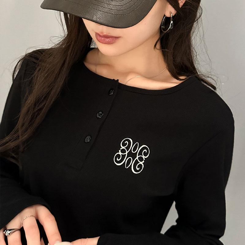 【mily bilet】 トップス リブカットソー レディース リブ ヘンリーネック ロゴ刺繍 ロンT ショート丈 短丈 サムホール ピグメント テレコリブ | classicalelf | 17