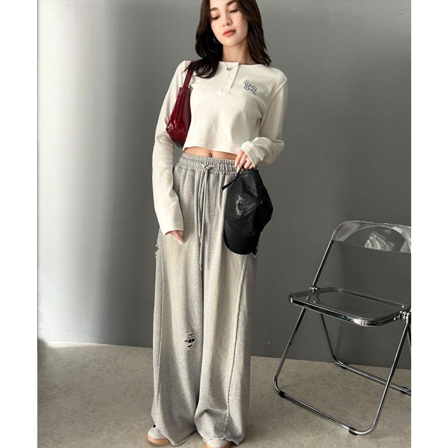 【mily bilet】 トップス リブカットソー レディース リブ ヘンリーネック ロゴ刺繍 ロンT ショート丈 短丈 サムホール ピグメント テレコリブ | classicalelf | 05