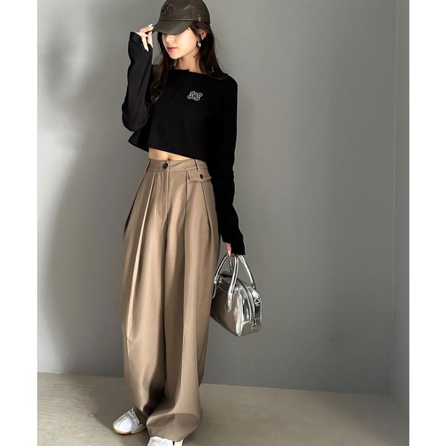 【mily bilet】 トップス リブカットソー レディース リブ ヘンリーネック ロゴ刺繍 ロンT ショート丈 短丈 サムホール ピグメント テレコリブ | classicalelf | 08