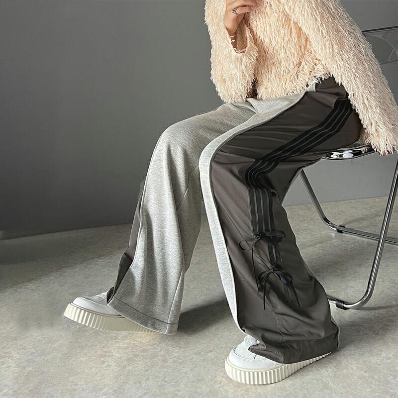 【mily bilet】 ボトムス パンツ レディース サイド リボン ２WAY 素材 切り替え ワイド トラックパンツ ウエスト ゴム 仕様 ゆるっと | classicalelf | 16