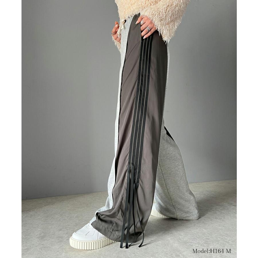 【mily bilet】 ボトムス パンツ レディース サイド リボン ２WAY 素材 切り替え ワイド トラックパンツ ウエスト ゴム 仕様 ゆるっと | classicalelf | 06