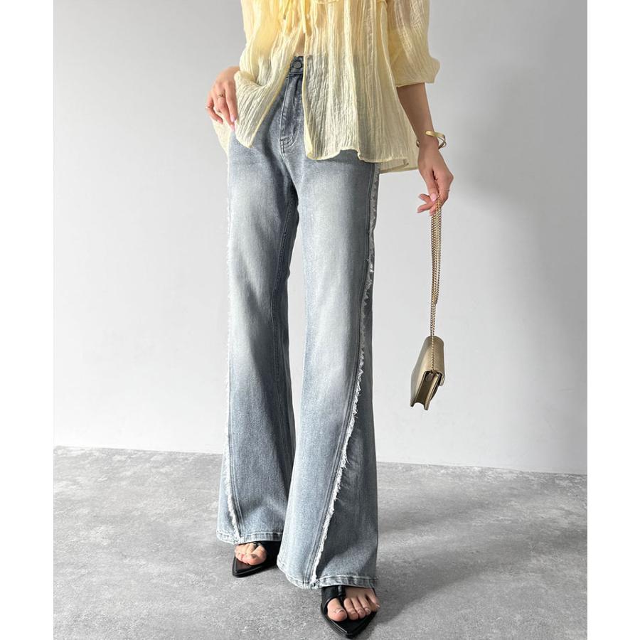 【mily bilet】ボトムス パンツ レディース サイド フリンジ 使い ヴィンテージ デニム フレアパンツ ハイウエスト スタイルアップ 大きいサイズ | classicalelf | 10