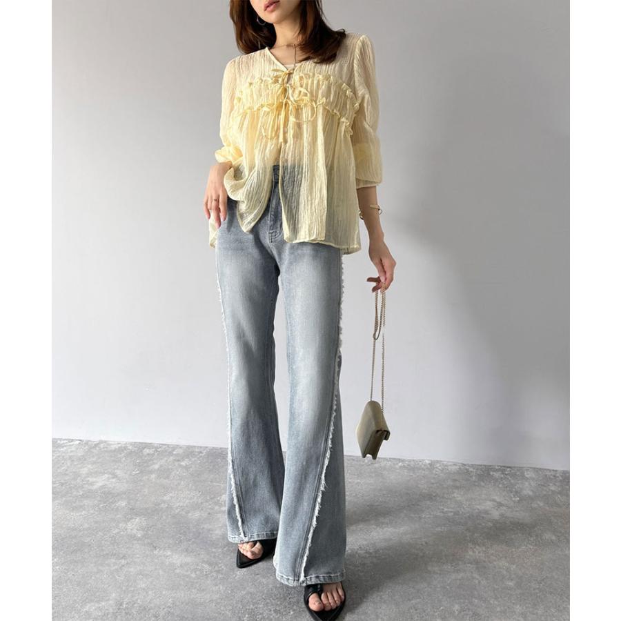 【mily bilet】ボトムス パンツ レディース サイド フリンジ 使い ヴィンテージ デニム フレアパンツ ハイウエスト スタイルアップ 大きいサイズ | classicalelf | 11