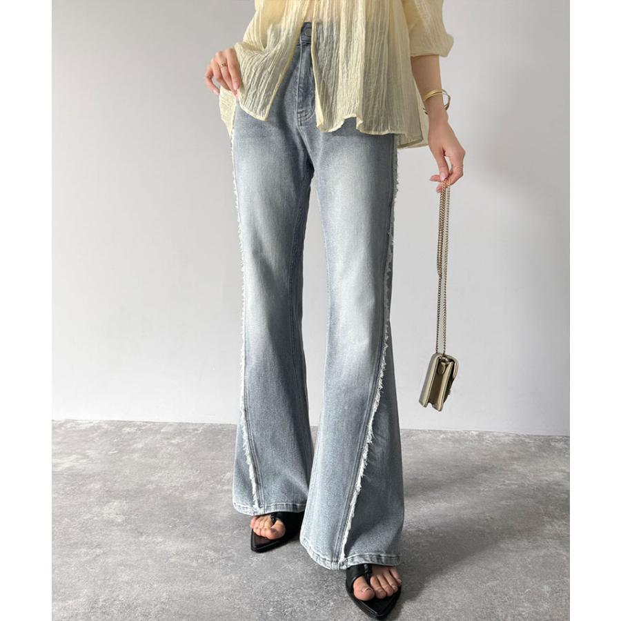 【mily bilet】ボトムス パンツ レディース サイド フリンジ 使い ヴィンテージ デニム フレアパンツ ハイウエスト スタイルアップ 大きいサイズ | classicalelf | 12