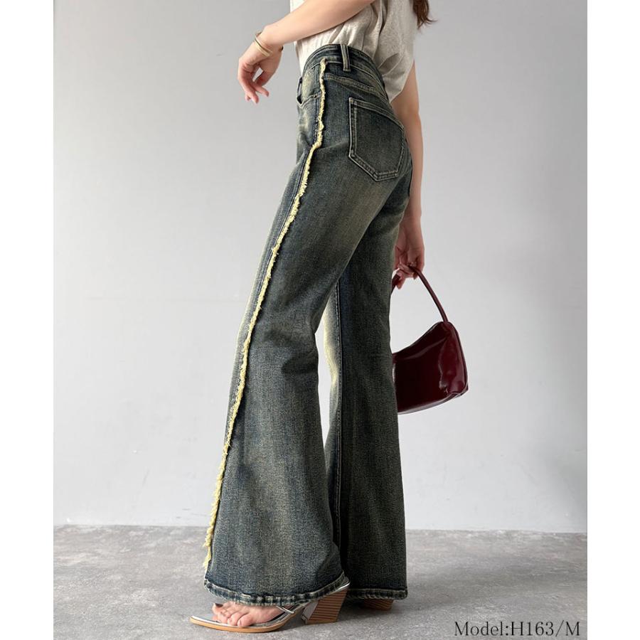 【mily bilet】ボトムス パンツ レディース サイド フリンジ 使い ヴィンテージ デニム フレアパンツ ハイウエスト スタイルアップ 大きいサイズ | classicalelf | 13