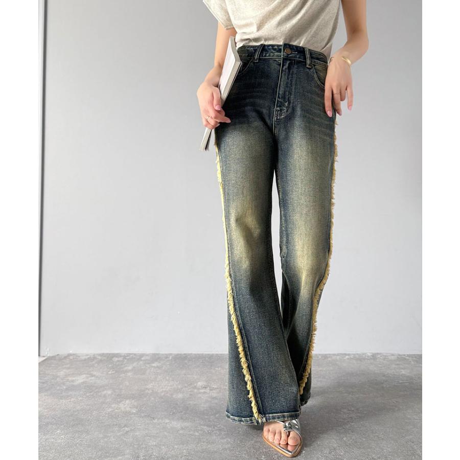 【mily bilet】ボトムス パンツ レディース サイド フリンジ 使い ヴィンテージ デニム フレアパンツ ハイウエスト スタイルアップ 大きいサイズ | classicalelf | 14