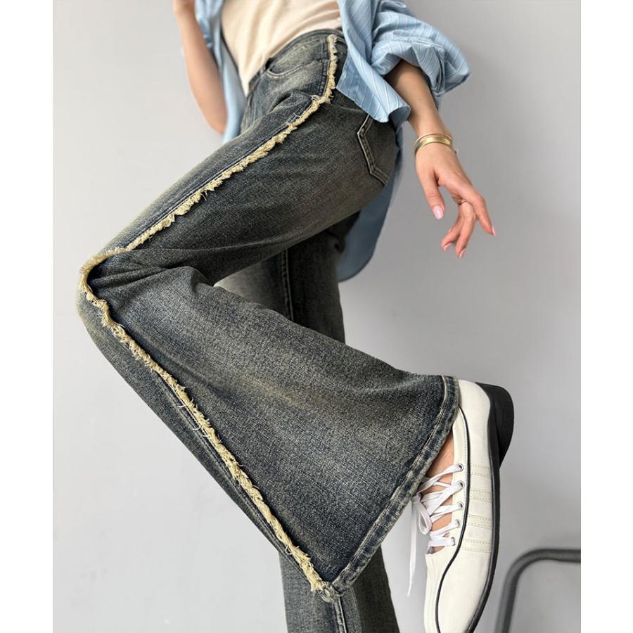 【mily bilet】ボトムス パンツ レディース サイド フリンジ 使い ヴィンテージ デニム フレアパンツ ハイウエスト スタイルアップ 大きいサイズ | classicalelf | 15