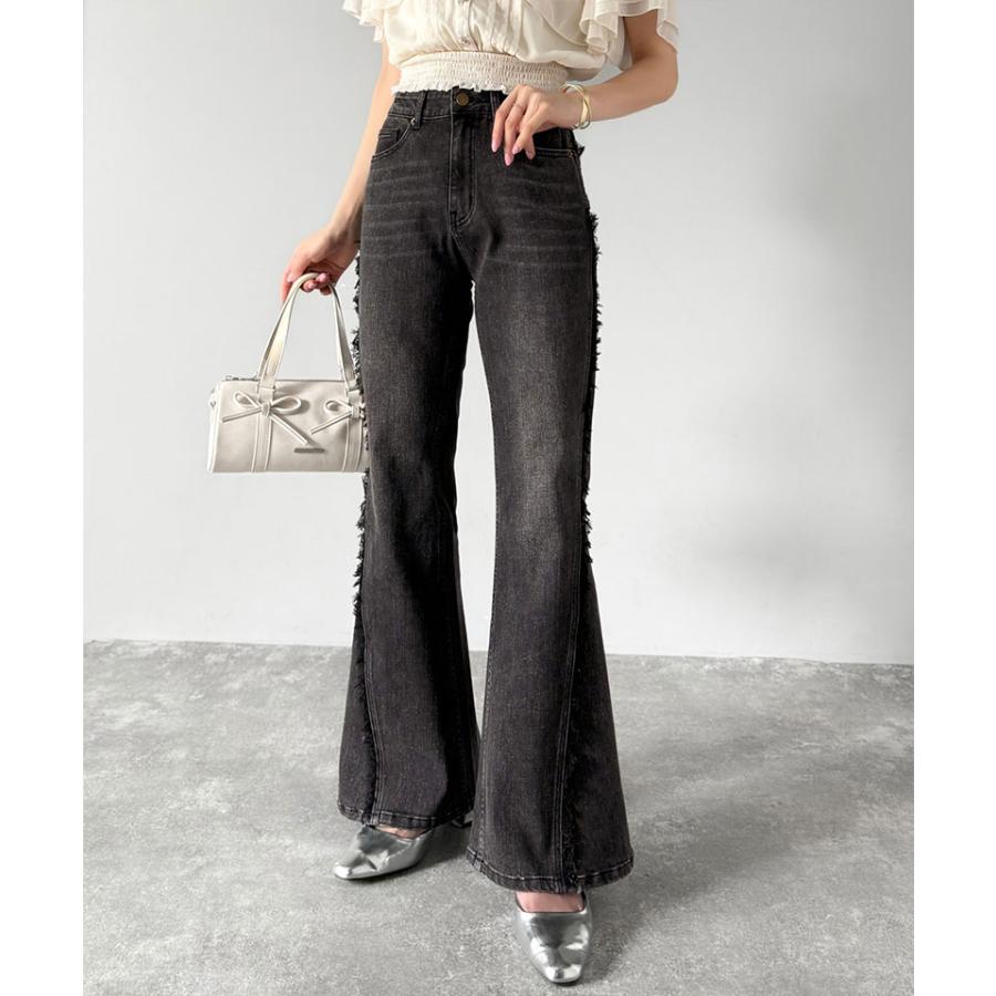 【mily bilet】ボトムス パンツ レディース サイド フリンジ 使い ヴィンテージ デニム フレアパンツ ハイウエスト スタイルアップ 大きいサイズ | classicalelf | 04
