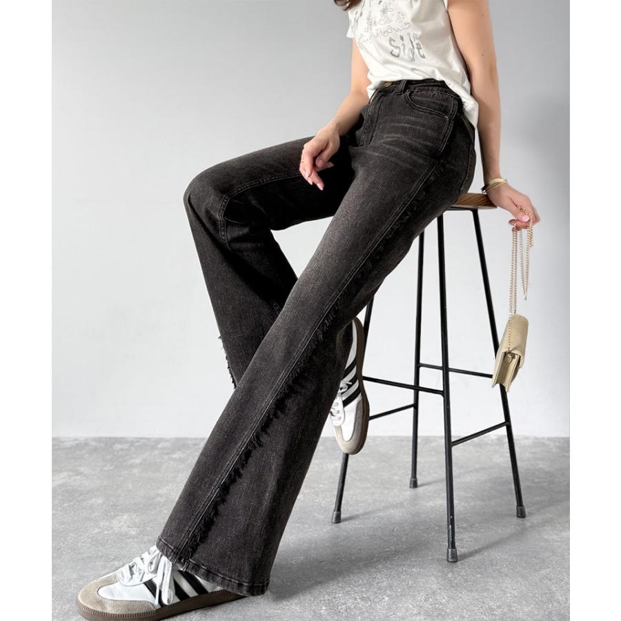 【mily bilet】ボトムス パンツ レディース サイド フリンジ 使い ヴィンテージ デニム フレアパンツ ハイウエスト スタイルアップ 大きいサイズ | classicalelf | 05