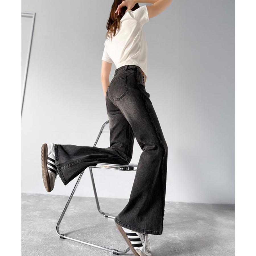 【mily bilet】ボトムス パンツ レディース サイド フリンジ 使い ヴィンテージ デニム フレアパンツ ハイウエスト スタイルアップ 大きいサイズ | classicalelf | 06