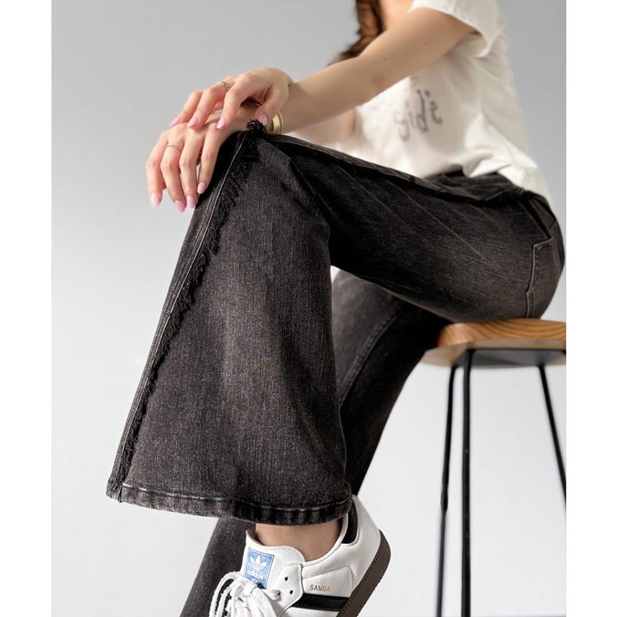 【mily bilet】ボトムス パンツ レディース サイド フリンジ 使い ヴィンテージ デニム フレアパンツ ハイウエスト スタイルアップ 大きいサイズ | classicalelf | 07