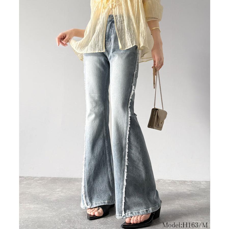 【mily bilet】ボトムス パンツ レディース サイド フリンジ 使い ヴィンテージ デニム フレアパンツ ハイウエスト スタイルアップ 大きいサイズ | classicalelf | 08