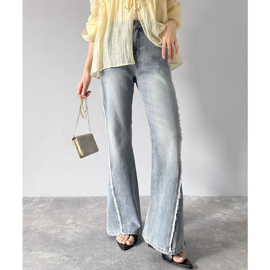 【mily bilet】ボトムス パンツ レディース サイド フリンジ 使い ヴィンテージ デニム フレアパンツ ハイウエスト スタイルアップ 大きいサイズ | classicalelf | 09