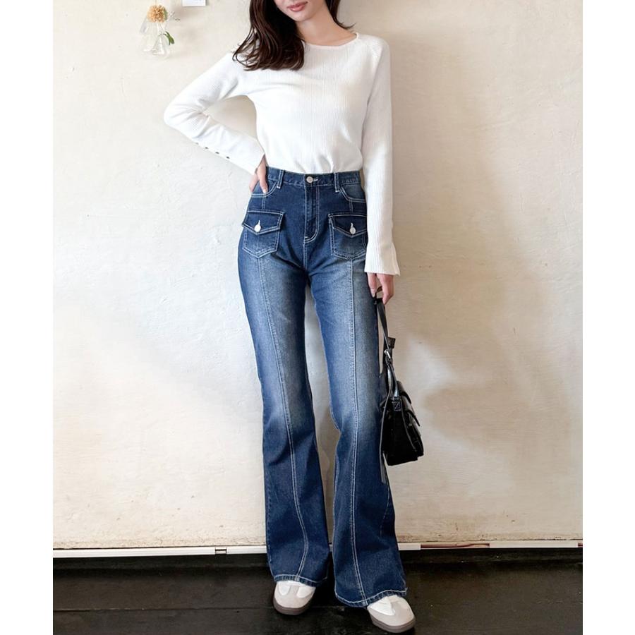 【mily bilet】ボトムス パンツ レディース デニム フレアデニム ストレッチ ポケット ヴィンテージ感 こなれ感 美 | classicalelf | 11
