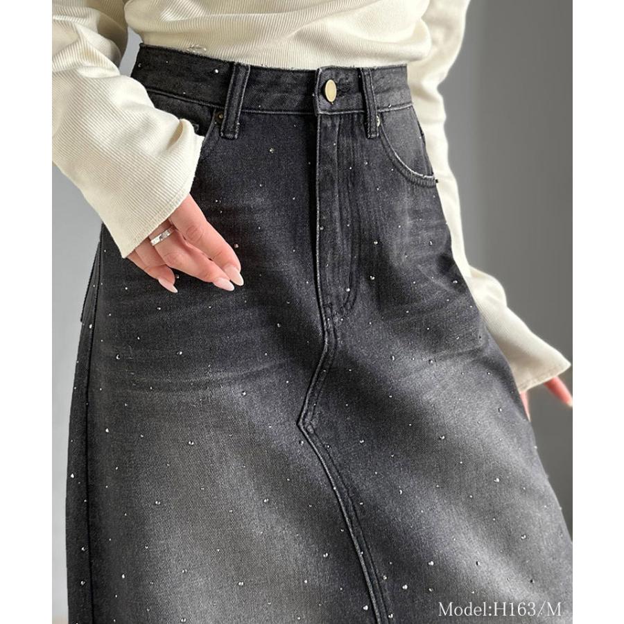 【mily bilet】ボトムス スカート レディース フレアスカート Aライン ビジューストーン付き きらめき 華やか シンプル ロングシーズン | classicalelf | 02