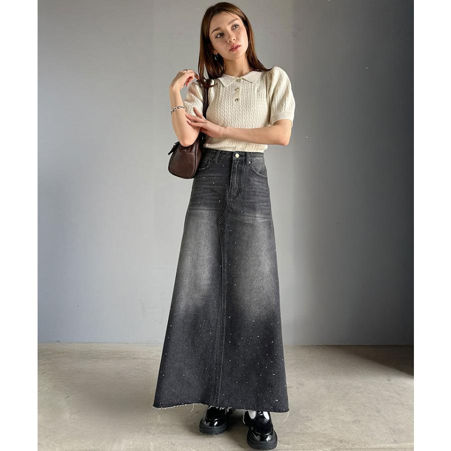 【mily bilet】ボトムス スカート レディース フレアスカート Aライン ビジューストーン付き きらめき 華やか シンプル ロングシーズン | classicalelf | 03