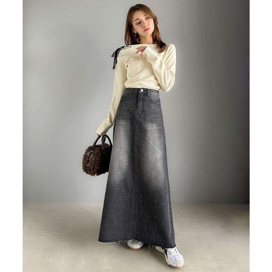 【mily bilet】ボトムス スカート レディース フレアスカート Aライン ビジューストーン付き きらめき 華やか シンプル ロングシーズン | classicalelf | 05