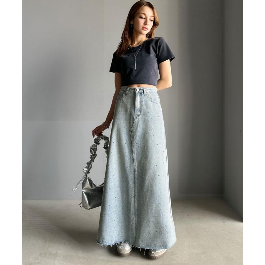 【mily bilet】ボトムス スカート レディース フレアスカート Aライン ビジューストーン付き きらめき 華やか シンプル ロングシーズン | classicalelf | 08