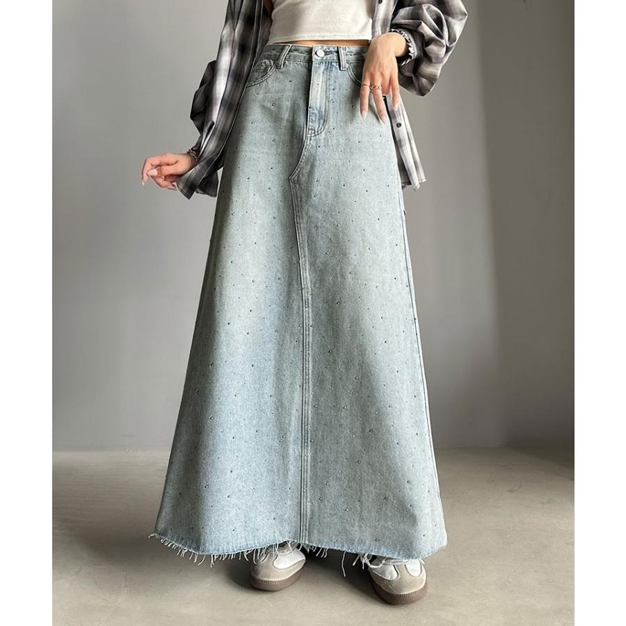 【mily bilet】ボトムス スカート レディース フレアスカート Aライン ビジューストーン付き きらめき 華やか シンプル ロングシーズン | classicalelf | 09