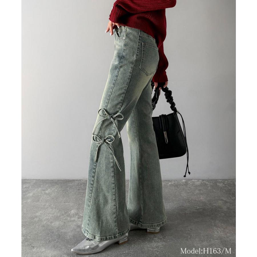 【mily bilet】ボトムス レディース デニムパンツ レディース 大きいサイズ ストレッチ フリンジフレア 美脚効果 上品 リボン 快適 ストレッチ素材 | classicalelf | 11