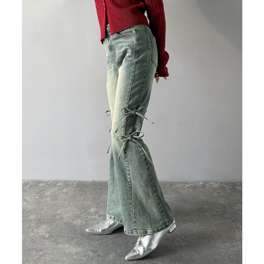 【mily bilet】ボトムス レディース デニムパンツ レディース 大きいサイズ ストレッチ フリンジフレア 美脚効果 上品 リボン 快適 ストレッチ素材 | classicalelf | 12
