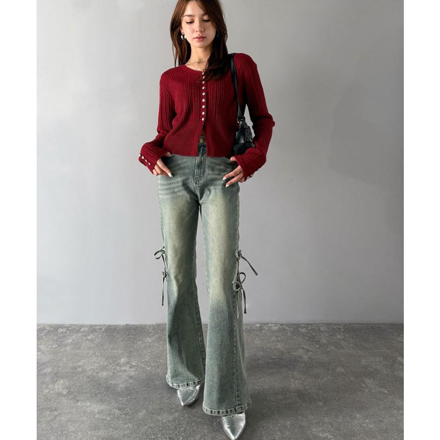 【mily bilet】ボトムス レディース デニムパンツ レディース 大きいサイズ ストレッチ フリンジフレア 美脚効果 上品 リボン 快適 ストレッチ素材 | classicalelf | 13