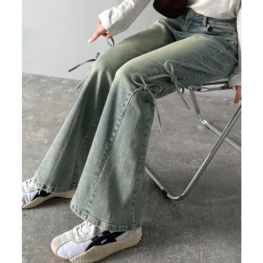 【mily bilet】ボトムス レディース デニムパンツ レディース 大きいサイズ ストレッチ フリンジフレア 美脚効果 上品 リボン 快適 ストレッチ素材 | classicalelf | 15