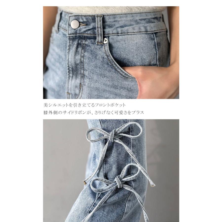 【mily bilet】ボトムス レディース デニムパンツ レディース 大きいサイズ ストレッチ フリンジフレア 美脚効果 上品 リボン 快適 ストレッチ素材 | classicalelf | 16