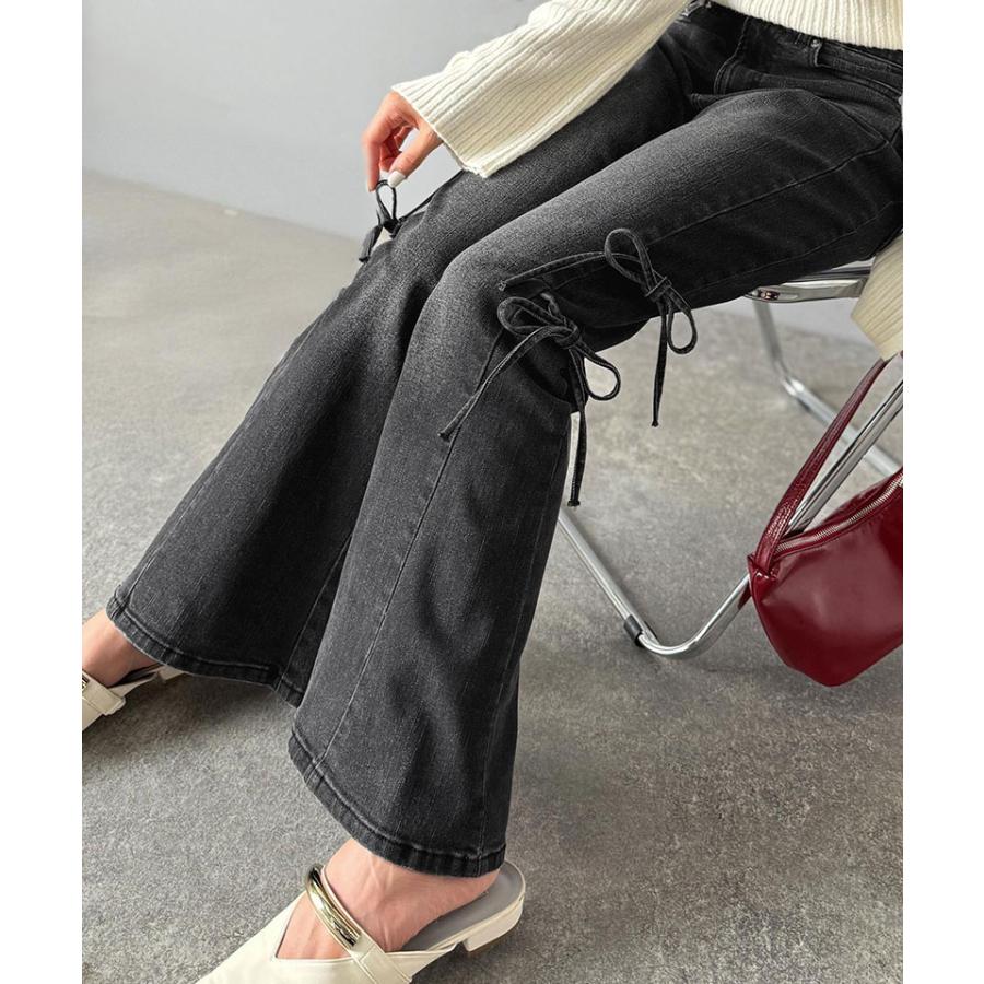 【mily bilet】ボトムス レディース デニムパンツ レディース 大きいサイズ ストレッチ フリンジフレア 美脚効果 上品 リボン 快適 ストレッチ素材 | classicalelf | 05