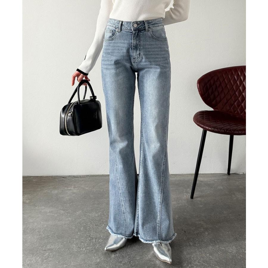 【mily bilet】 ボトムス レディース パンツ レディース バック リボン 美脚見え ストレッチ フレア デニム 裾 ダメージ フリンジ 大きいサイズ | classicalelf | 10