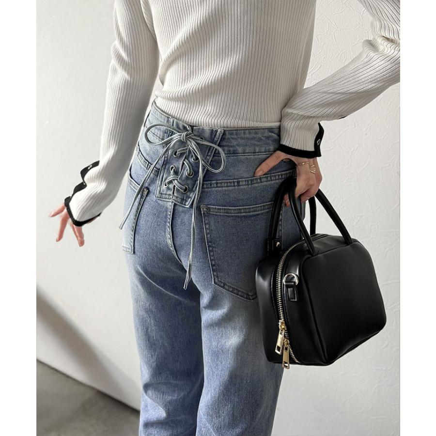 【mily bilet】 ボトムス レディース パンツ レディース バック リボン 美脚見え ストレッチ フレア デニム 裾 ダメージ フリンジ 大きいサイズ | classicalelf | 11