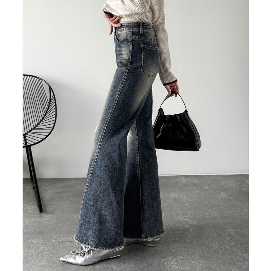 【mily bilet】 ボトムス レディース パンツ レディース バック リボン 美脚見え ストレッチ フレア デニム 裾 ダメージ フリンジ 大きいサイズ | classicalelf | 15