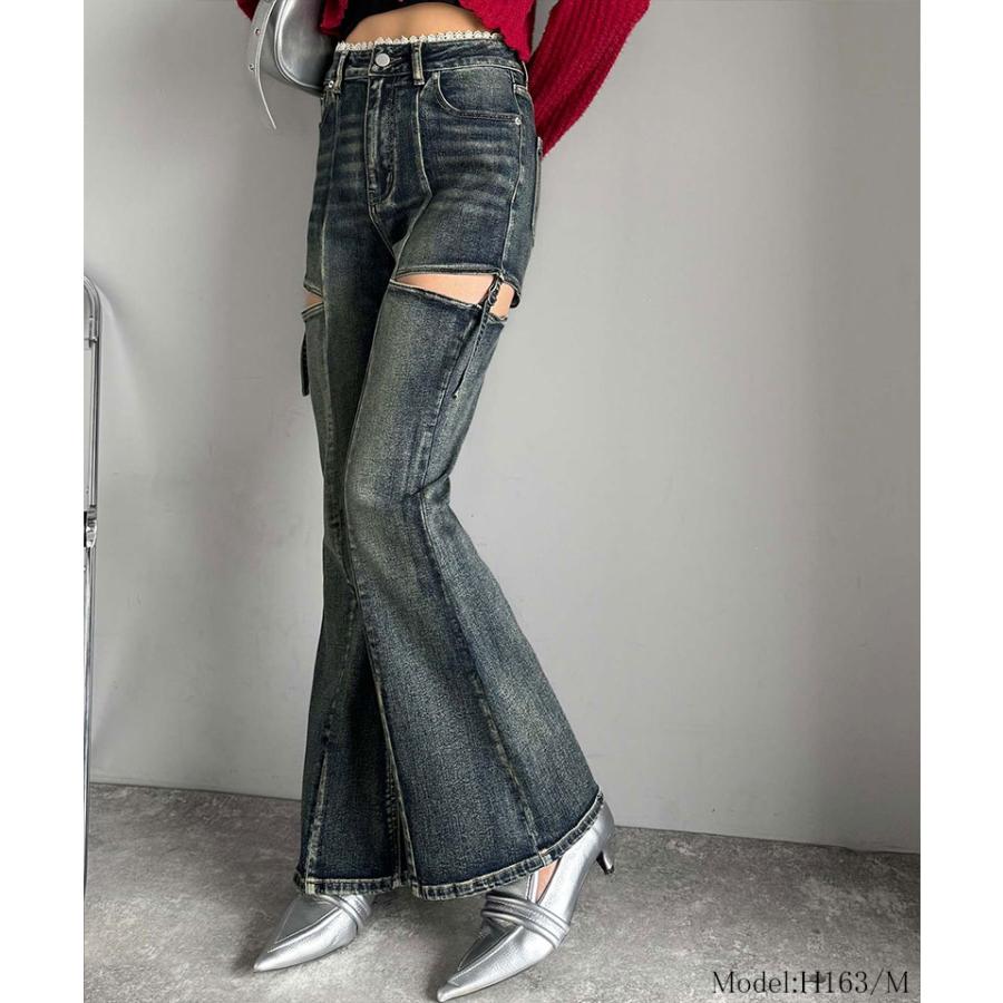 【mily bilet】ボトムス レディース パンツ レディース 肌見せ スリット ウエスト ピコレース カット アウト リボン 使い ストレッチ デニム 大きいサイズ | classicalelf | 12