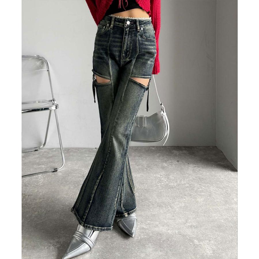 【mily bilet】ボトムス レディース パンツ レディース 肌見せ スリット ウエスト ピコレース カット アウト リボン 使い ストレッチ デニム 大きいサイズ | classicalelf | 13