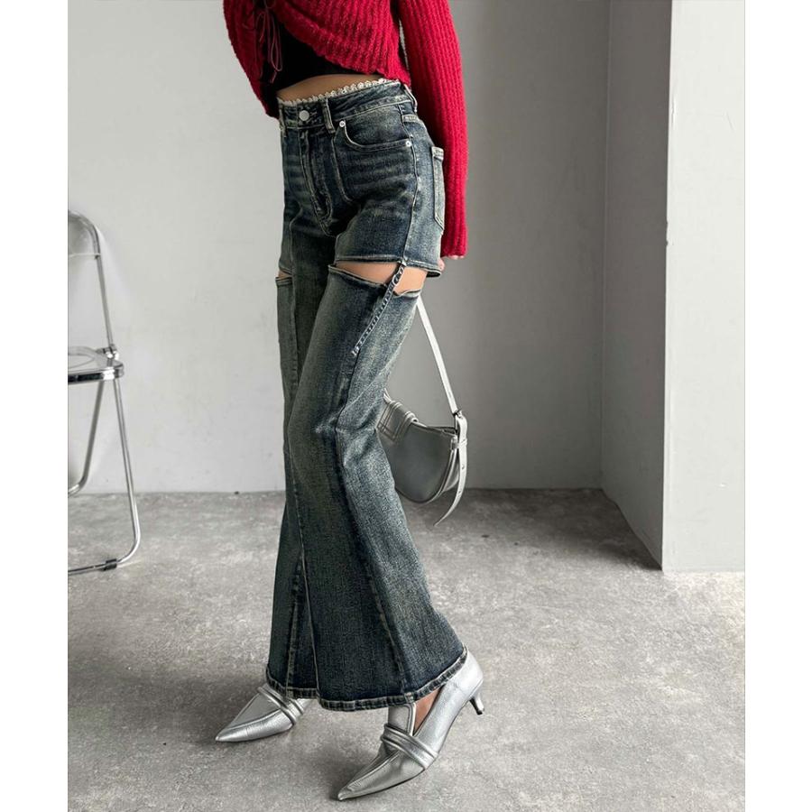 【mily bilet】ボトムス レディース パンツ レディース 肌見せ スリット ウエスト ピコレース カット アウト リボン 使い ストレッチ デニム 大きいサイズ | classicalelf | 15