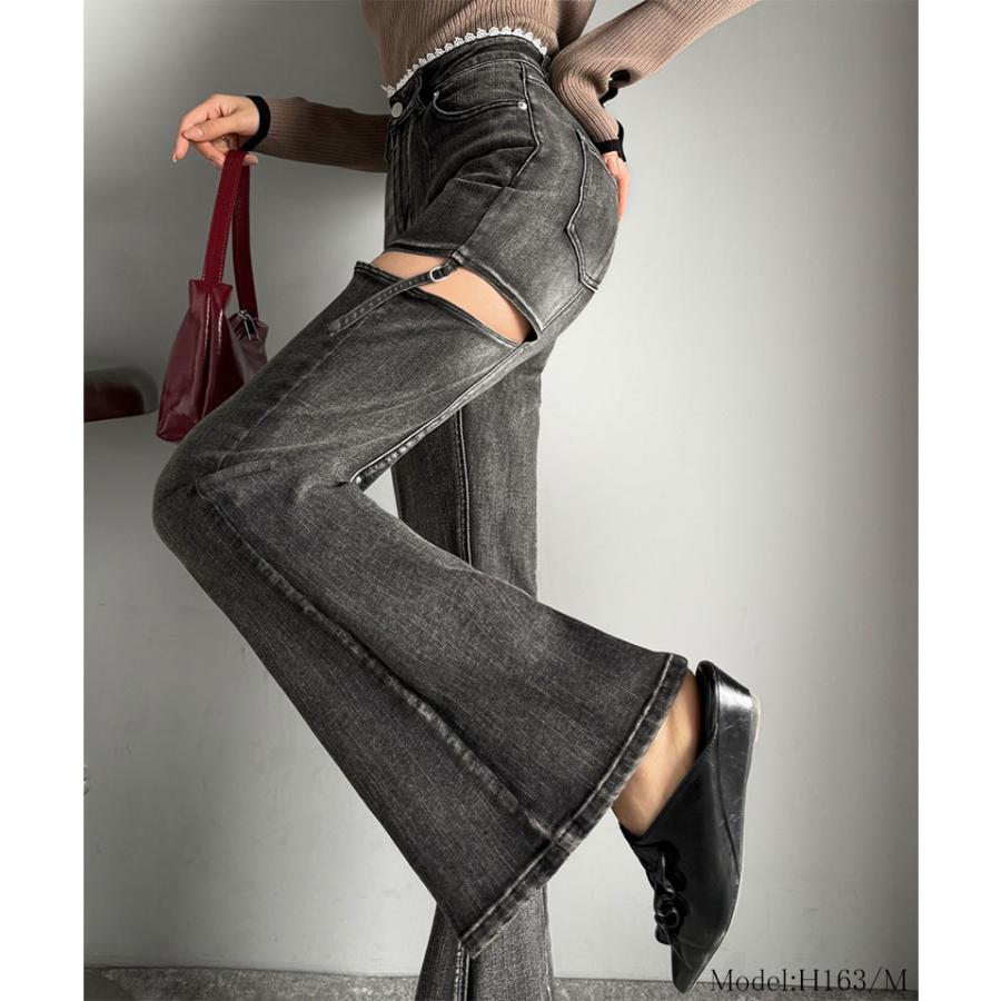 【mily bilet】ボトムス レディース パンツ レディース 肌見せ スリット ウエスト ピコレース カット アウト リボン 使い ストレッチ デニム 大きいサイズ | classicalelf | 02