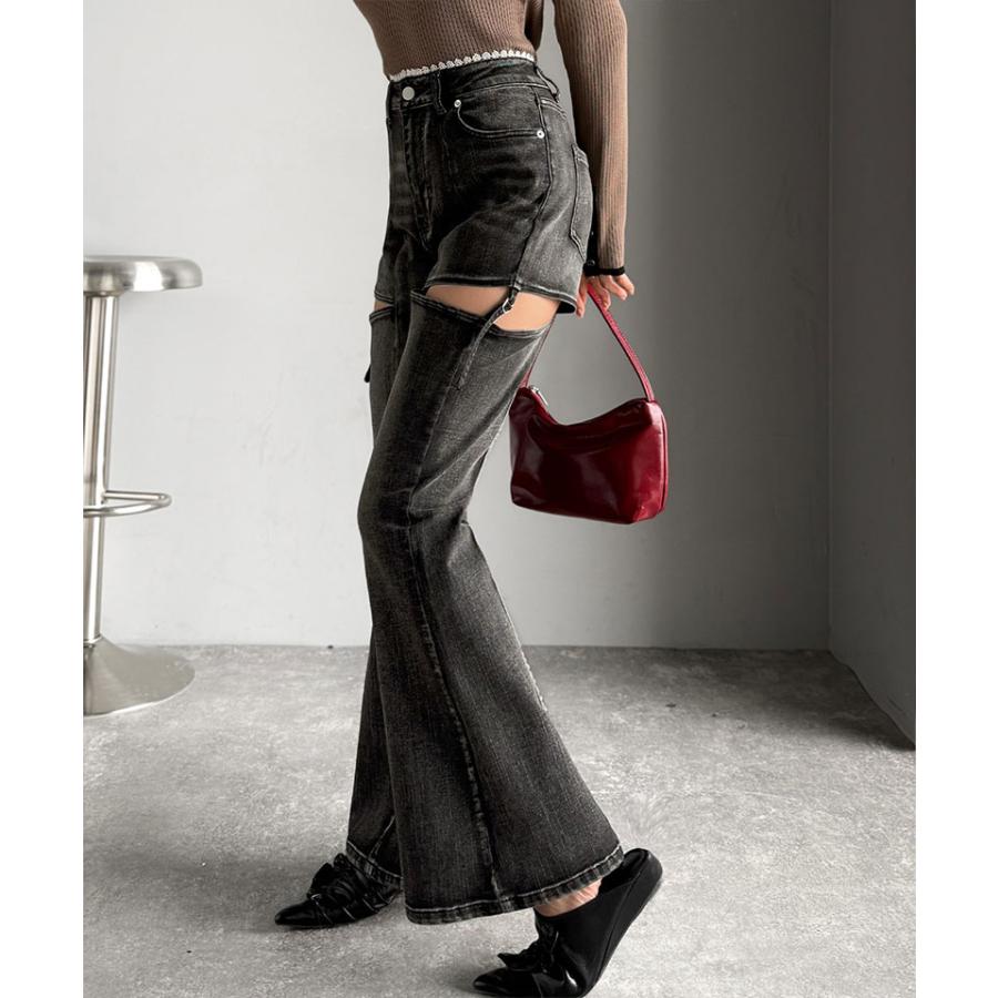 【mily bilet】ボトムス レディース パンツ レディース 肌見せ スリット ウエスト ピコレース カット アウト リボン 使い ストレッチ デニム 大きいサイズ | classicalelf | 05