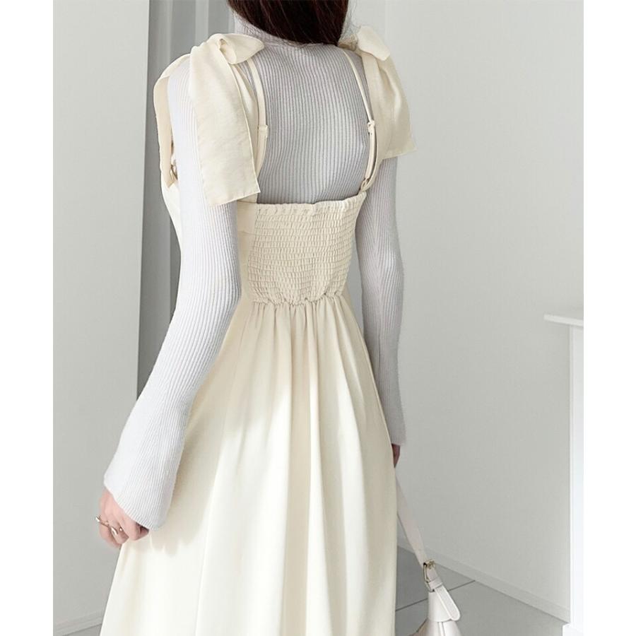 【mily bilet】ワンピース レディース キャミ ワンピース ロング丈 リボン 肩紐 アジャスター 裾 フレア スタイルアップ ツイル素材 | classicalelf | 10