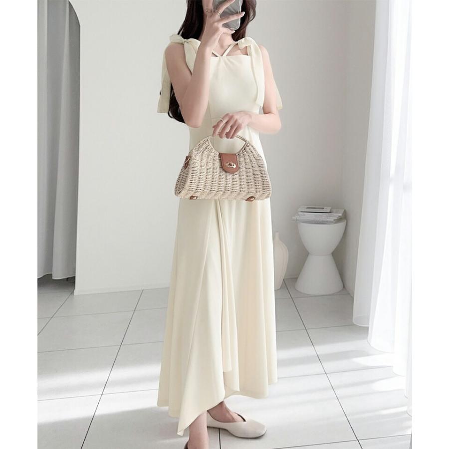 【mily bilet】ワンピース レディース キャミ ワンピース ロング丈 リボン 肩紐 アジャスター 裾 フレア スタイルアップ ツイル素材 | classicalelf | 12