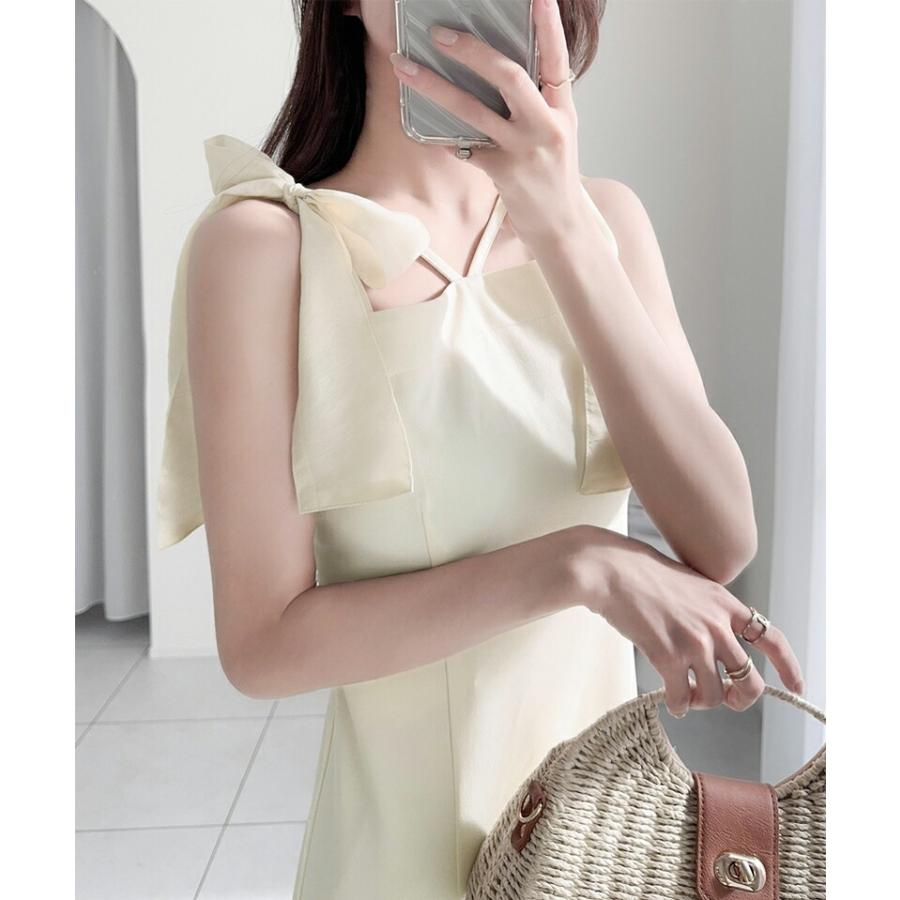 【mily bilet】ワンピース レディース キャミ ワンピース ロング丈 リボン 肩紐 アジャスター 裾 フレア スタイルアップ ツイル素材 | classicalelf | 13