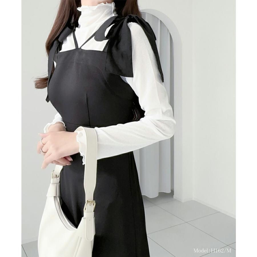 【mily bilet】ワンピース レディース キャミ ワンピース ロング丈 リボン 肩紐 アジャスター 裾 フレア スタイルアップ ツイル素材 | classicalelf | 03