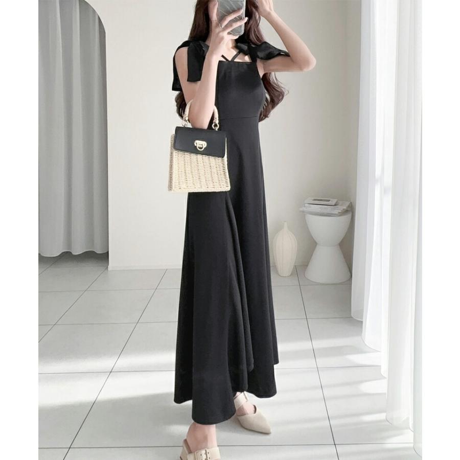 【mily bilet】ワンピース レディース キャミ ワンピース ロング丈 リボン 肩紐 アジャスター 裾 フレア スタイルアップ ツイル素材 | classicalelf | 05