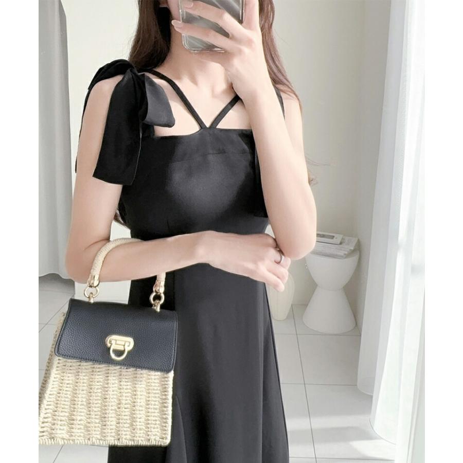 【mily bilet】ワンピース レディース キャミ ワンピース ロング丈 リボン 肩紐 アジャスター 裾 フレア スタイルアップ ツイル素材 | classicalelf | 06