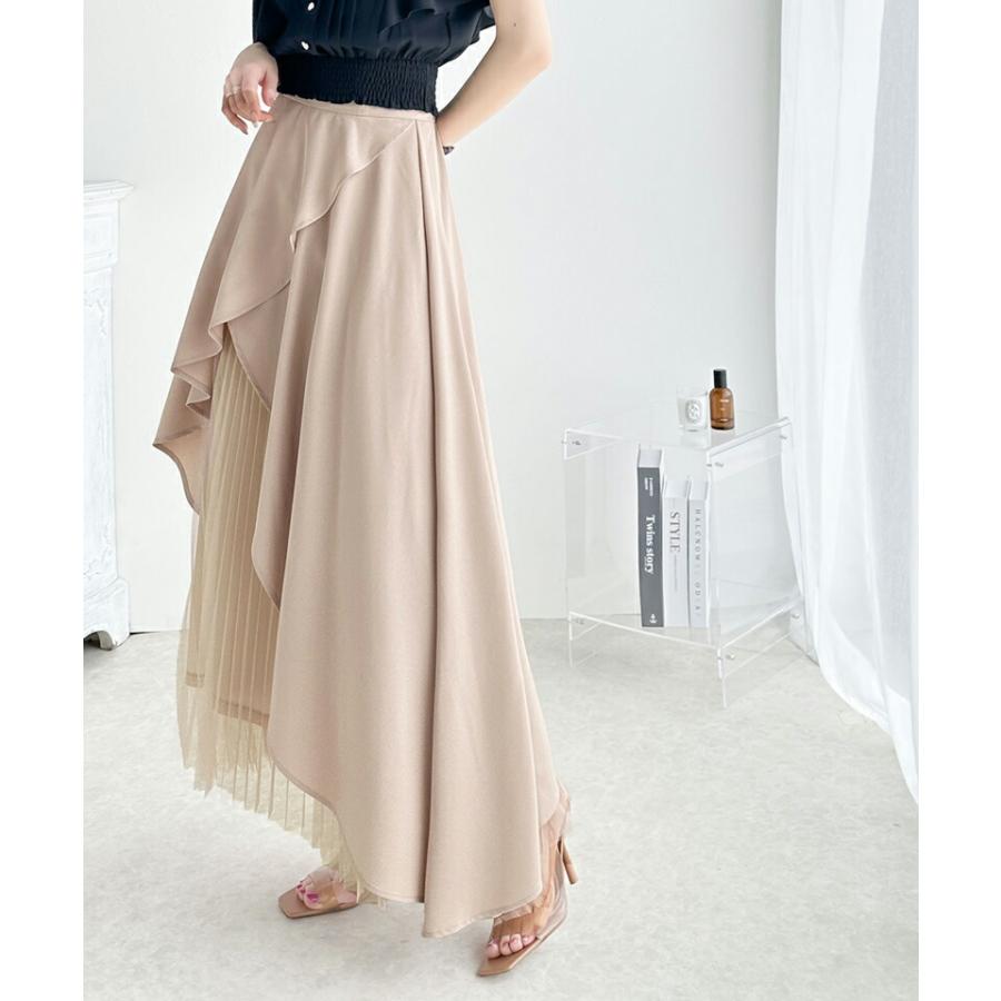 【mily bilet】 ボトムス スカート レディース アシメトリー フリル 使い プリーツ チュール 異素材組み合わせ SK ウエスト 後ろ ファスナー | classicalelf | 10