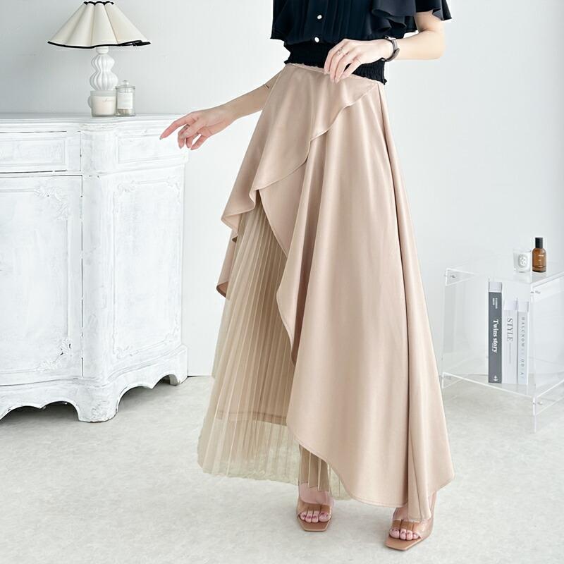 【mily bilet】 ボトムス スカート レディース アシメトリー フリル 使い プリーツ チュール 異素材組み合わせ SK ウエスト 後ろ ファスナー | classicalelf | 15